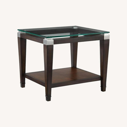 Raymour & Flanigan Dunhill Wood and Glass End Table