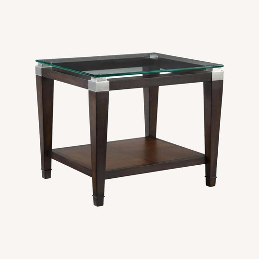 Raymour & Flanigan Dunhill Wood and Glass End Table