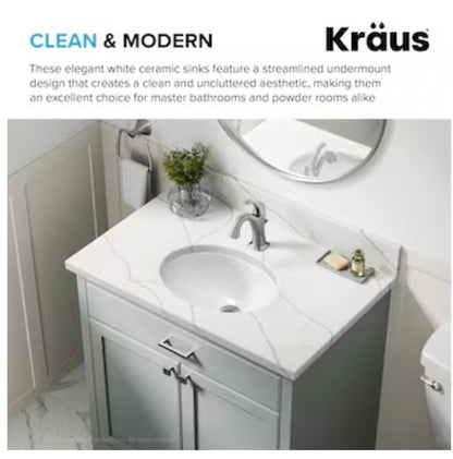Kraus Elavo Ceramic 16.75 Inch Undermount Oval Traditional Bathroom Sink (White)