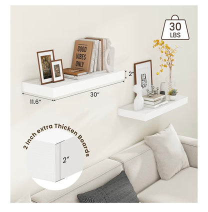 30 Inch Floating Shelves 12-Inch-Deep White Floating Shelve Set of 2