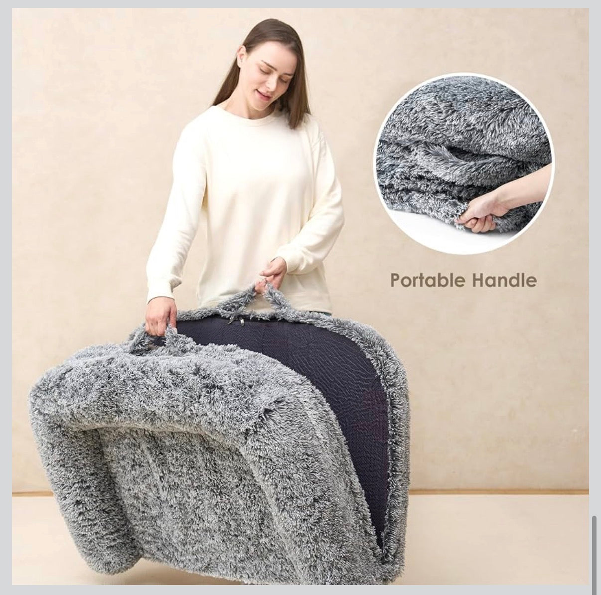 Foldable XL Dog Bed 46 Inch X 34 Inch X 6.5 Inch Faux Fur Fluffy Pet Couch Bed for Large Dogs, Orthopedic Calming Memory Foam Big Pet Bed, Washable Soft Pet Sofa Bed with Non-Slip Bottom (Gray) (New in Box)