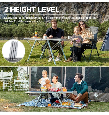 Ever Advanced Large Camping Table for 4-6 Person, Portable Folding Aluminum Table with Carrying Handle, Suitable for BBQ, Picnic, Camping and Indoor Use, Support up to 130lbs Silver (New in Box)