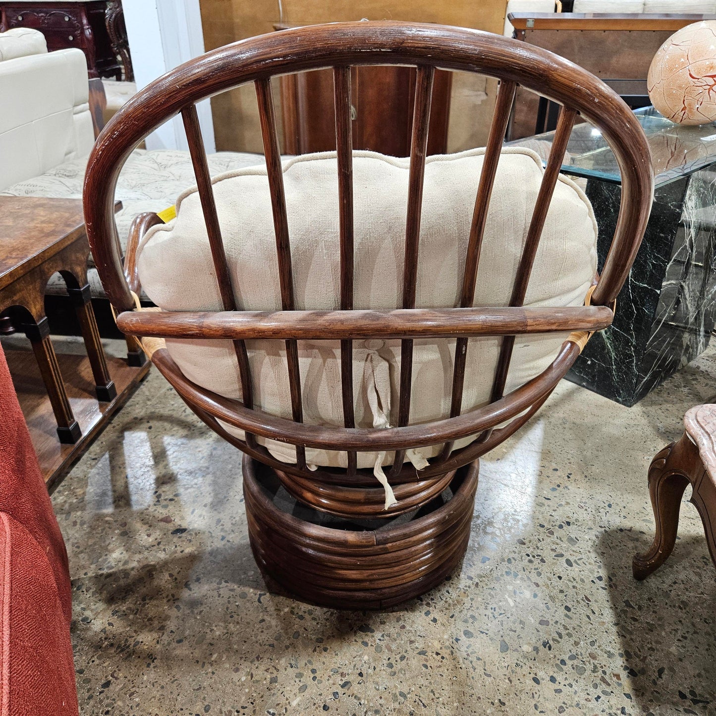 Rattan Swivel Rocker Chair with Tufted Cushion