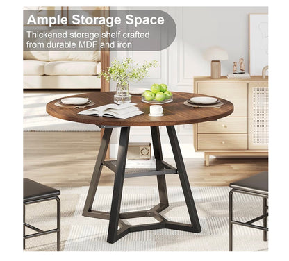 Knoworld 43 Inch Round Dining Table for 4, Kitchen Tables Dining Room Circle Dinner Table with Pedestal Metal Frame, Space Saving Wood Industrial Kitchen & Dining Room Table 43 Inches (Brown) (New in Box)