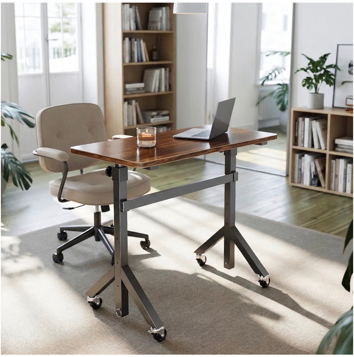 28 Inch - 46 Inch Small Standing Desk Adjustable Height Mobile Stand Up Desk with Wheels, Portable Rolling Deskfor Walking Pad and Treadmill, Computer Laptop Desk for Home/Office Space (Black Walnut) (New in Box)