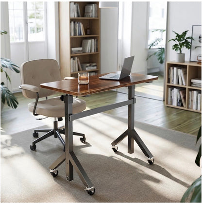 28 Inch - 46 Inch Small Standing Desk Adjustable Height Mobile Stand Up Desk with Wheels, Portable Rolling Deskfor Walking Pad and Treadmill, Computer Laptop Desk for Home/Office Space (Black Walnut) (New in Box)