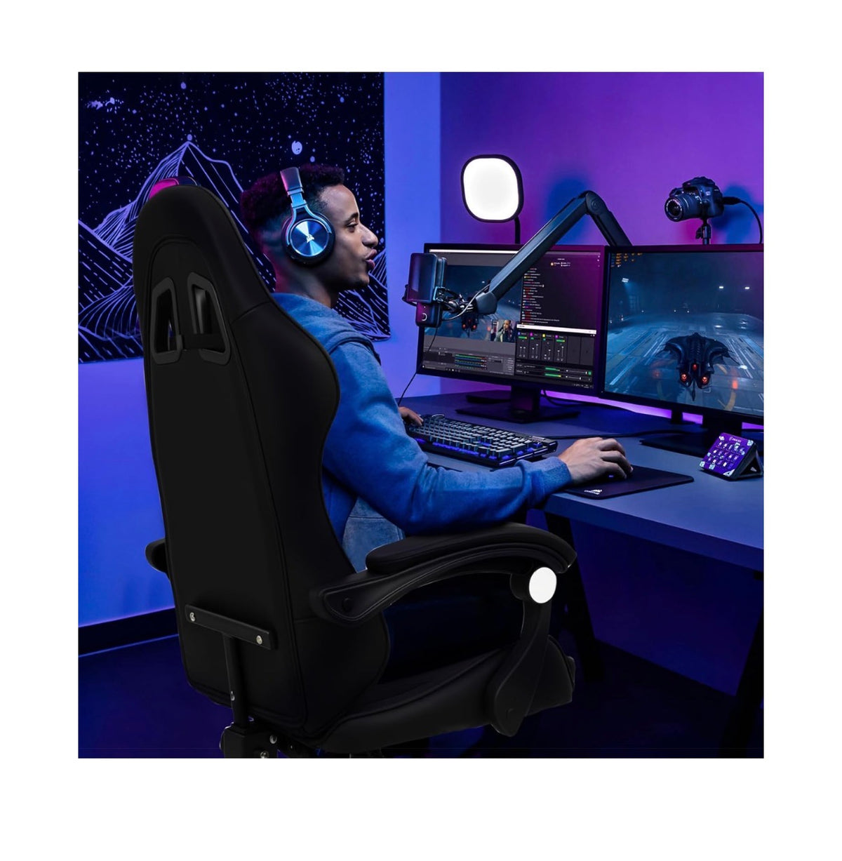 BorealBear Gaming Chair Office Chair, Reclining High Back PU Leather Computer Desk Chair with Headrest and Lumbar Support, Suitable for Gaming Chairs, Office Storage, and More (Black) (New in Box)
