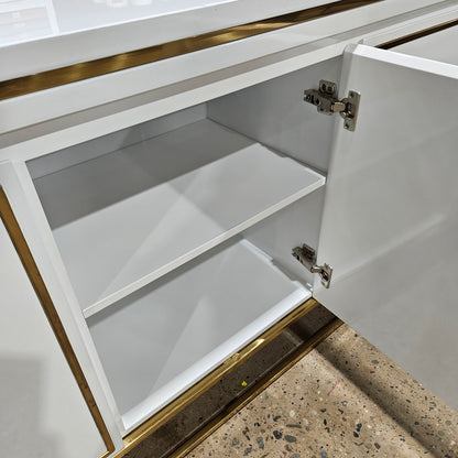 White Wood Sideboard Buffet Cabinet with Storage 3 Doors Gold Base