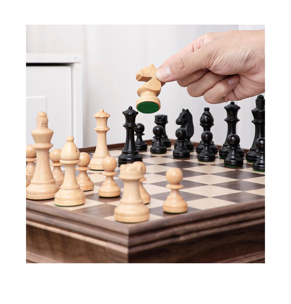 A&A 15 Inch Walnut Wooden Chess Set with Storage Drawer, Triple Weighted Pieces, 3.0 Inch King Height, 2 Etra Queen, Classic 2in 1 Chess and Checkers Board Game (New in Box)