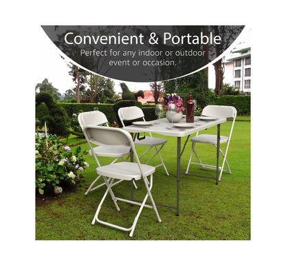 4ft. Foldable Table Adjustable Height with Built in Handle, Steel Legs, Perfect for Party, Dining, Wedding Events, Picnic Indoor/Outdoor (White) (New in Box)
