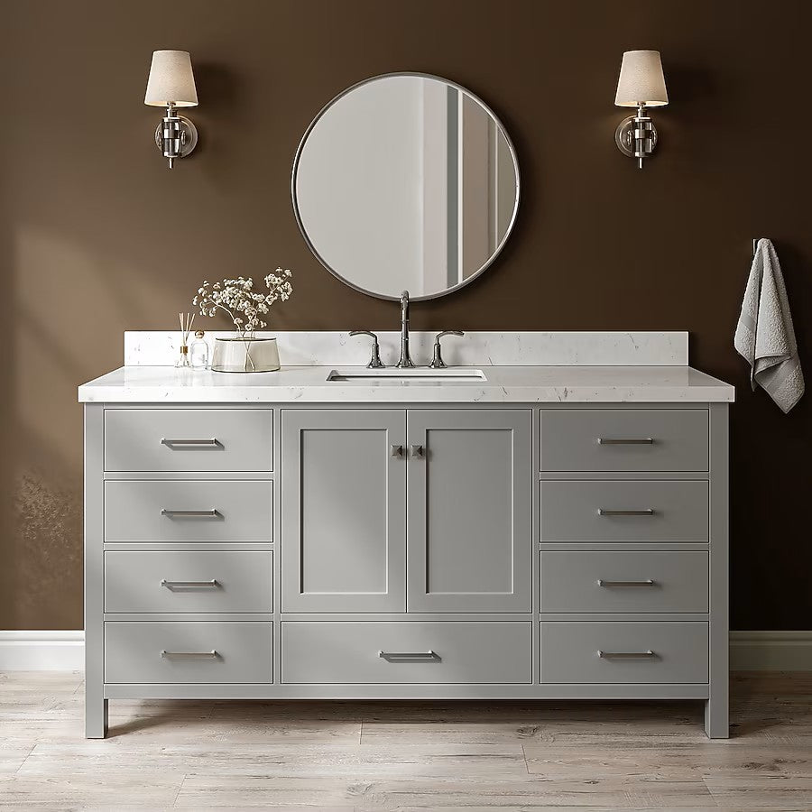 (New) ARIEL Cambridge 66-in Gray Undermount Single Sink Bathroom Vanity with Carrara White Quartz Quartz Top