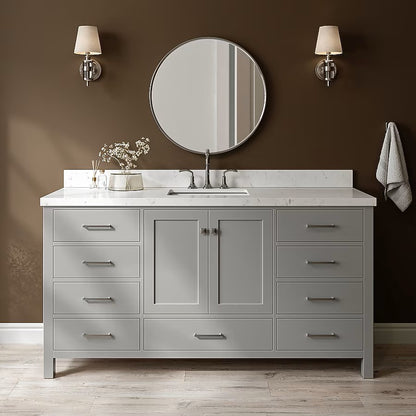 (New) ARIEL Cambridge 66-in Gray Undermount Single Sink Bathroom Vanity with Carrara White Quartz Quartz Top