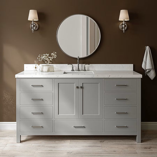 (New) ARIEL Cambridge 66-in Gray Undermount Single Sink Bathroom Vanity with Carrara White Quartz Quartz Top