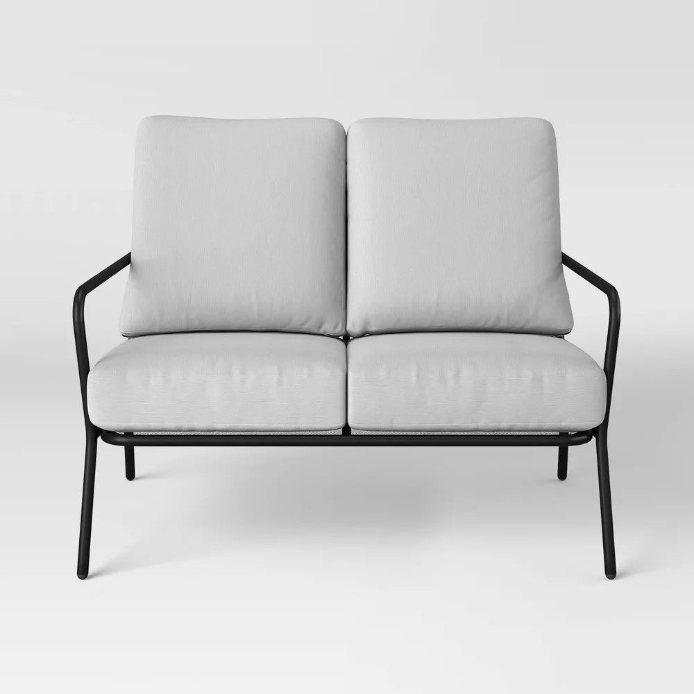 Metal Mesh Loveseat with Double Cushions Black/Gray - Room Essentials™: Steel Frame, Water-Repellent, Rust-Resistant