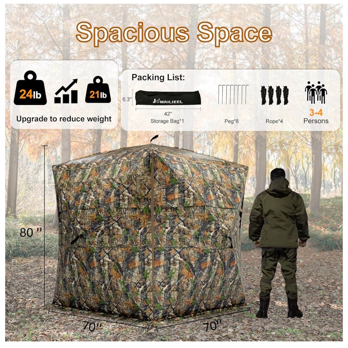 360 Degree See-Through Pop-Up Hunting Blind, 1-2 & 3-4 Person Ground Blind for Deer and Turkey with Single/Double Doors, Mud Flap and Portable Carry Bag (New in Box)