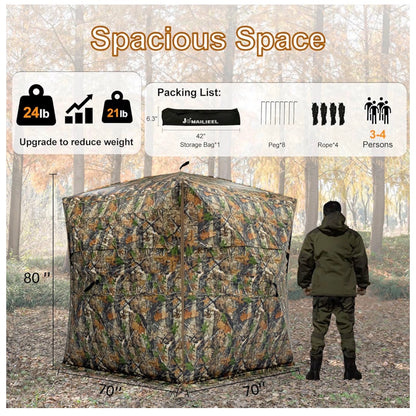 360 Degree See-Through Pop-Up Hunting Blind, 1-2 & 3-4 Person Ground Blind for Deer and Turkey with Single/Double Doors, Mud Flap and Portable Carry Bag (New in Box)