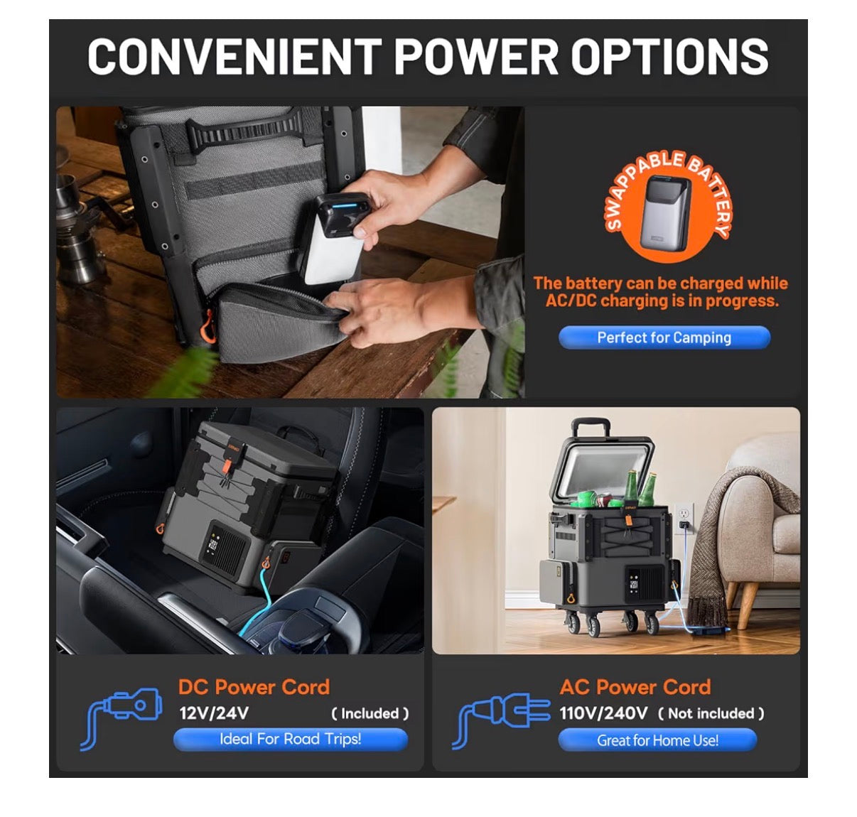 Litheli 12 Volt Portable Refrigerator with 2 U20 Batteries, 20L/21Q Car Fridge, Portable Freezer, Compressor Cooler with 12V/24 DC for Outdoor Camping Overlanding Truck RV SUV Van (Charcoal Gray) (New in Box)