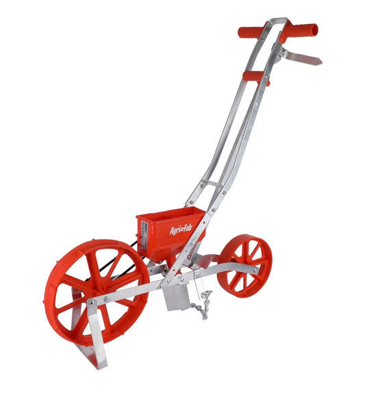Agri-Fab 45-0640 3lbs Push Garden Seeder/Planter with 7 Interchangeable Seed Plates for Up to 20 Types of Seeds, Rust Resistant Plow Blade, Powder Coated aluminum Frame (Orange) (New in Box)