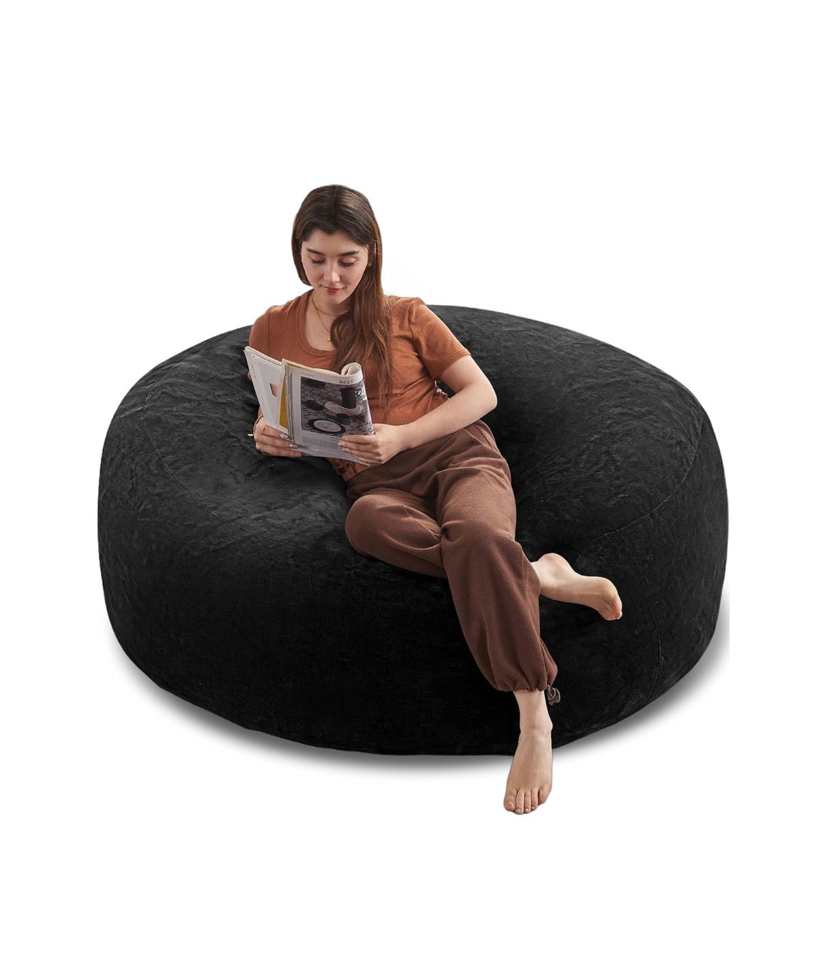 Big Bean bag Chair 4Ft. Memory Foam for Adults, Giant Lounge memory Foam Filler, Removable Washable Flannel Cover, Bean Bag Lounge Seat for Bedroom Living Room Adults/Kids (New in Box) (Black)