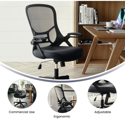 Flash Furniture High Back Mesh Executive Office Chair, Flip Up Arms, 360 Degree Swivel, Height Adjustable, Commercial Grade (Dark Gray) (New in Box)