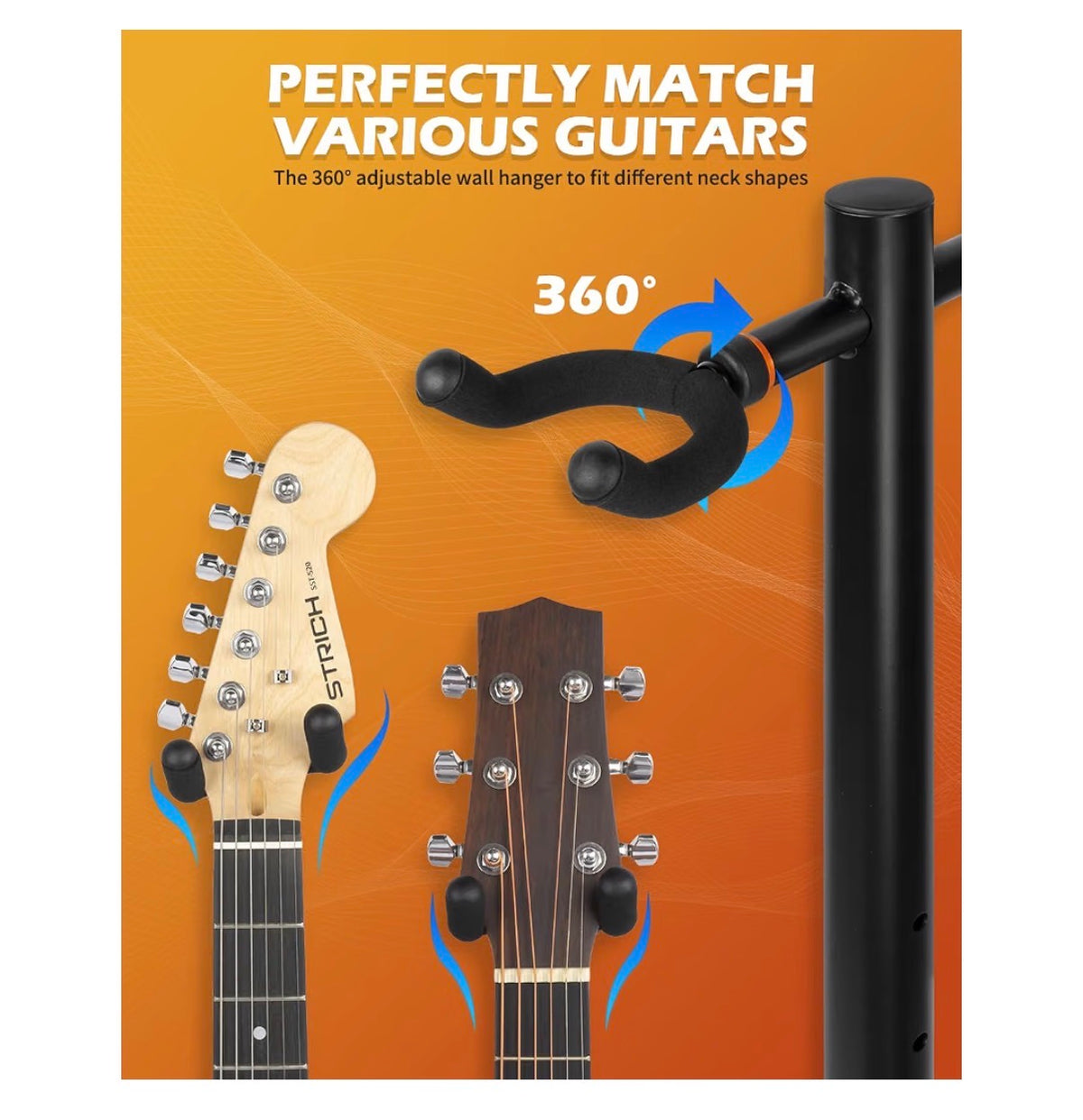 6 Adjustable Guitar Stand Holder-Heavy Duty Floor Stand for Acoustic, Electric, Brass, Banjos-Folding Multi-Holder FH-S6 (Black) (New in Box)