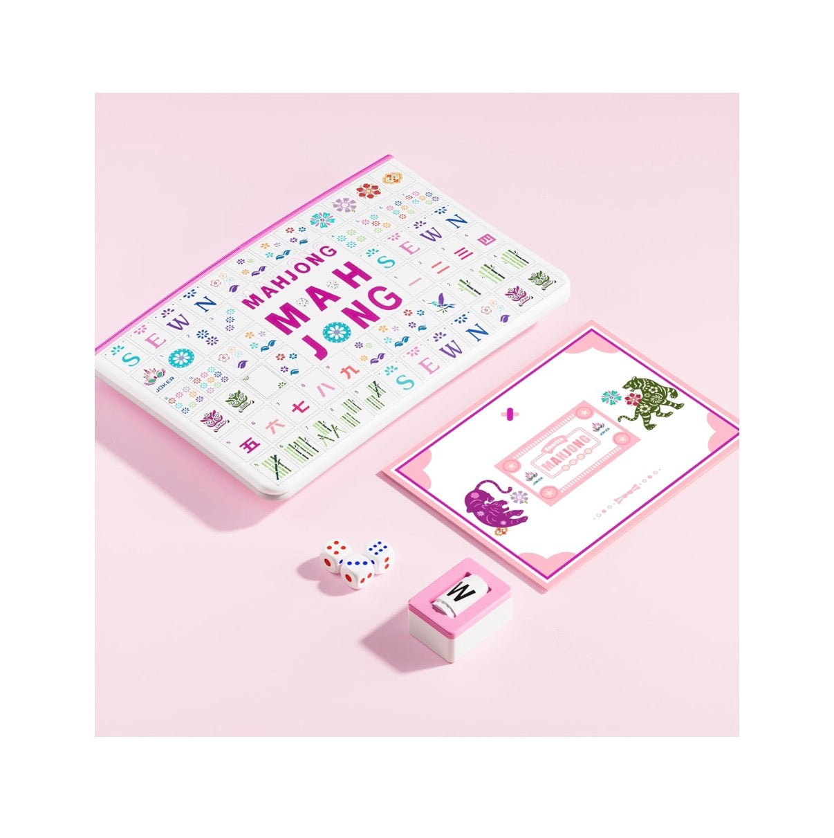 Pink American Mahjong Tile Set 160 Melamine Mahjong Tiles 1.2 Inch with Mahjong Tile Bag and Mahjong Accessories Suitable for Friends and Family Gatherings Mahjong Tiles (Pink) (New in Box)