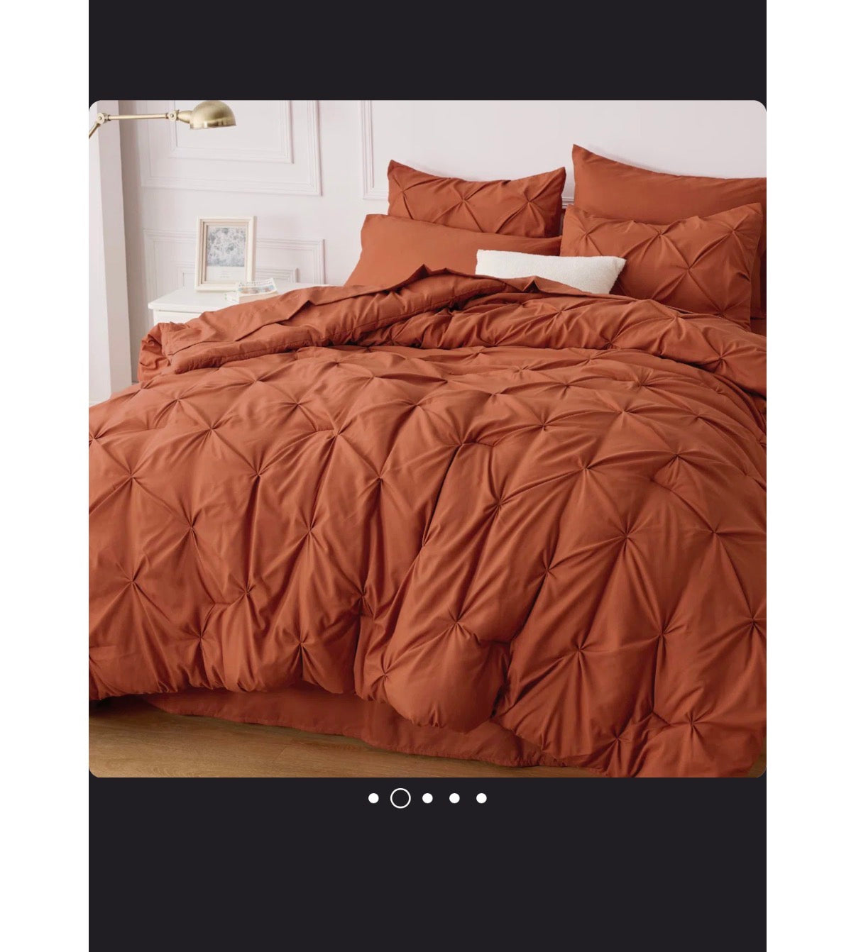 Bedsure Queen Pintuck Bed-in-a-Bag Burnt Orange Pinch Pleat Comforter with Sheets, Pillowcases & Shams (New in Box)