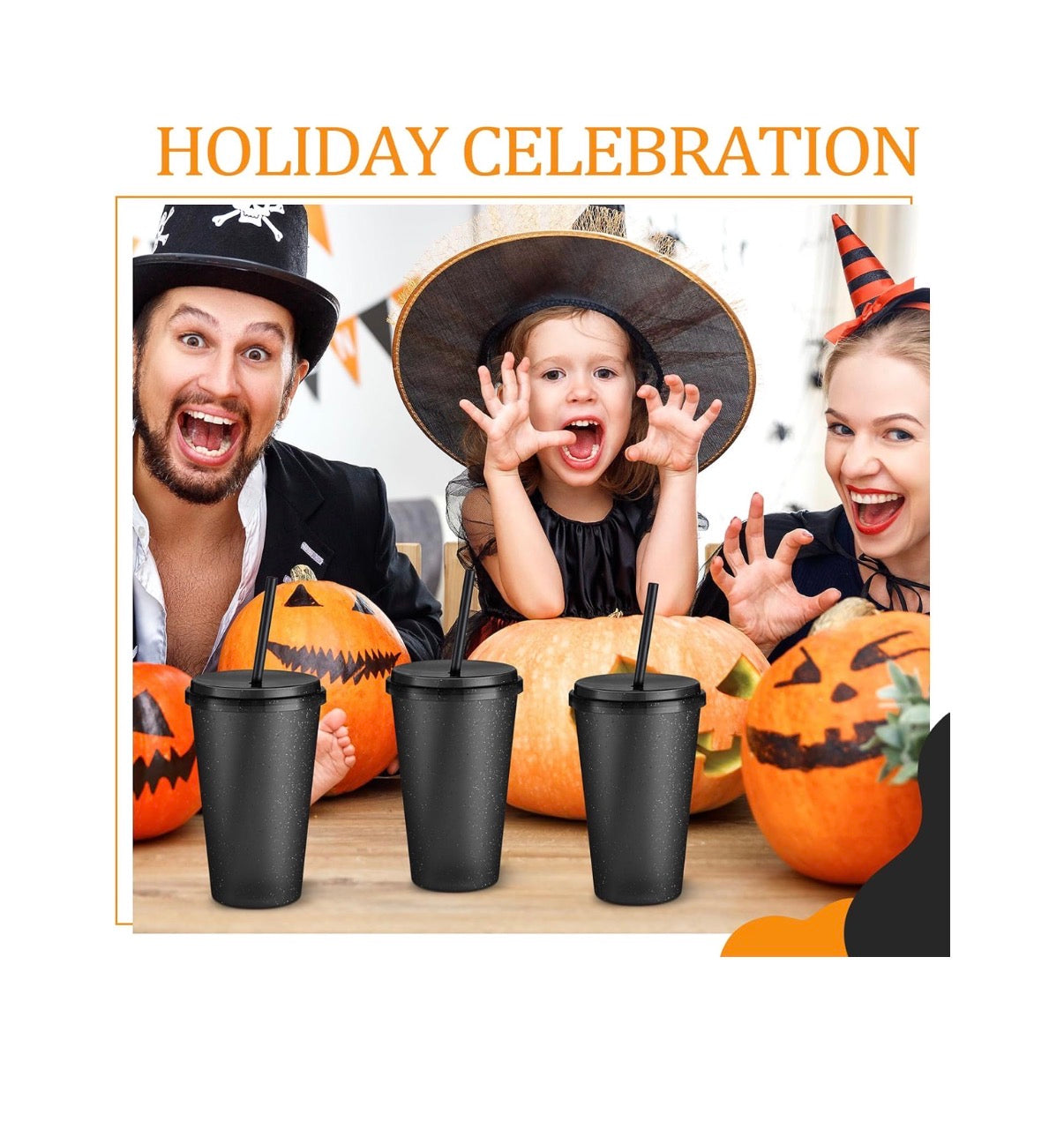 Honeydak 15 Pack Plastic Tumblers with Lids and Straws Bulk Reuseable 24 oz (Black) (New in Box)