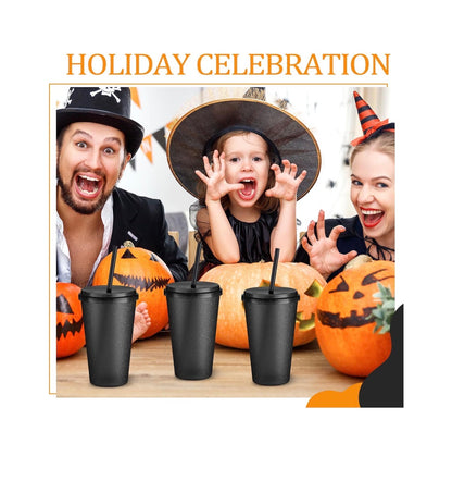 Honeydak 15 Pack Plastic Tumblers with Lids and Straws Bulk Reuseable 24 oz (Black) (New in Box)