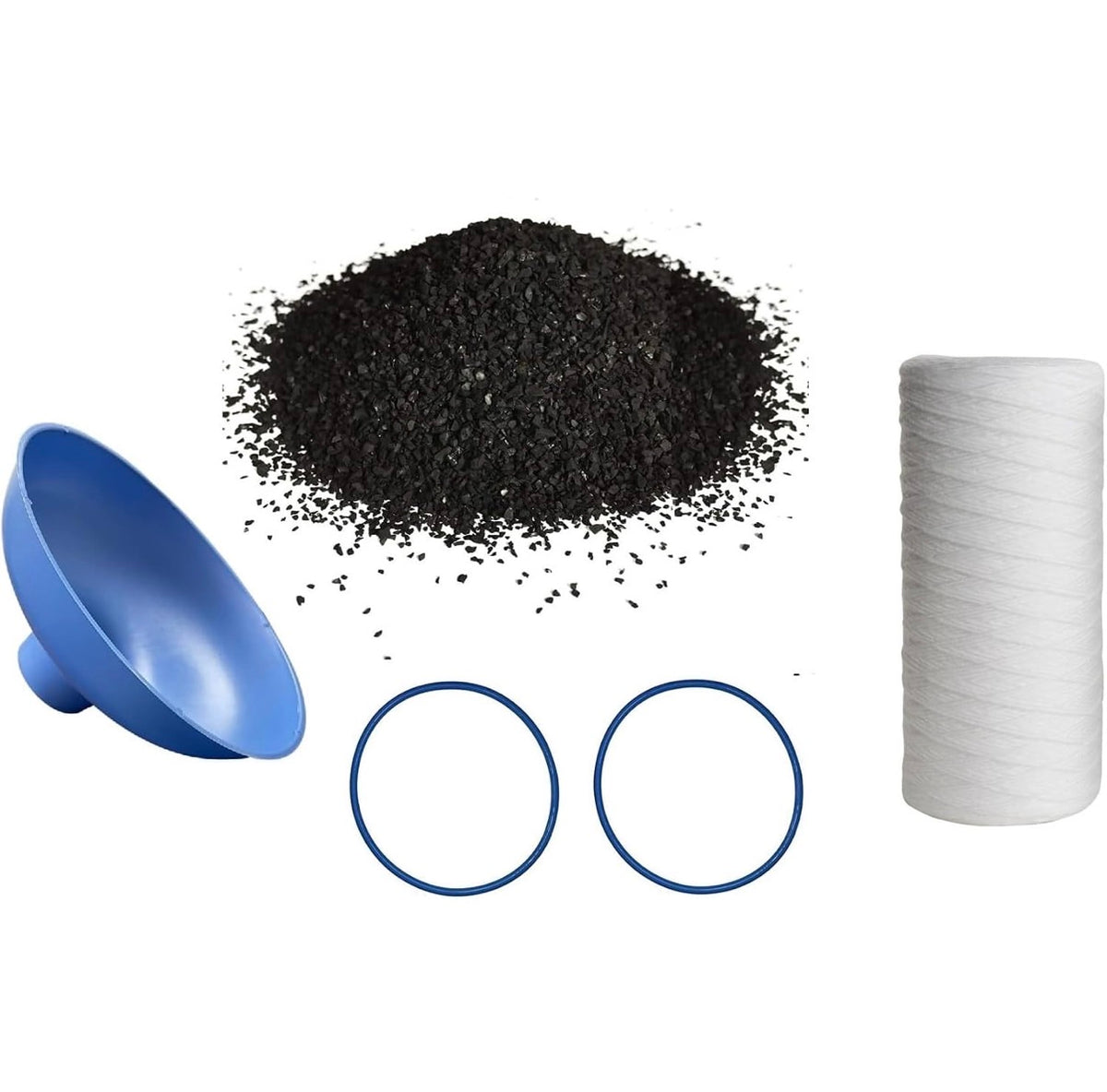 IPW Active Charcoal Water Filter, PC600-P, O-Rings & Funnel Coconut Shell Carbon for Whole House Water Filter System 5 Micron Sediment Filter (New in Box)