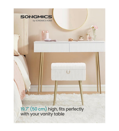 SONGMICS Vanity Stool Chair with Storage, Metal Legs, Max Load 440lbs Makeup Stool, Footrest Footstool Ottoman, for Living Room, Bedroom, Makeup Room (Cream White) (New in Box)