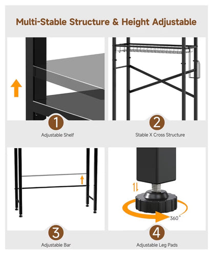 Over The Toilet Storage Rack, 4 Tier Adjustable Bathroom Organizer Over Toilet with Storage Basket & 4 Hooks, Space Saving Shelf, Rustproof Metal (Black) (New in Box)