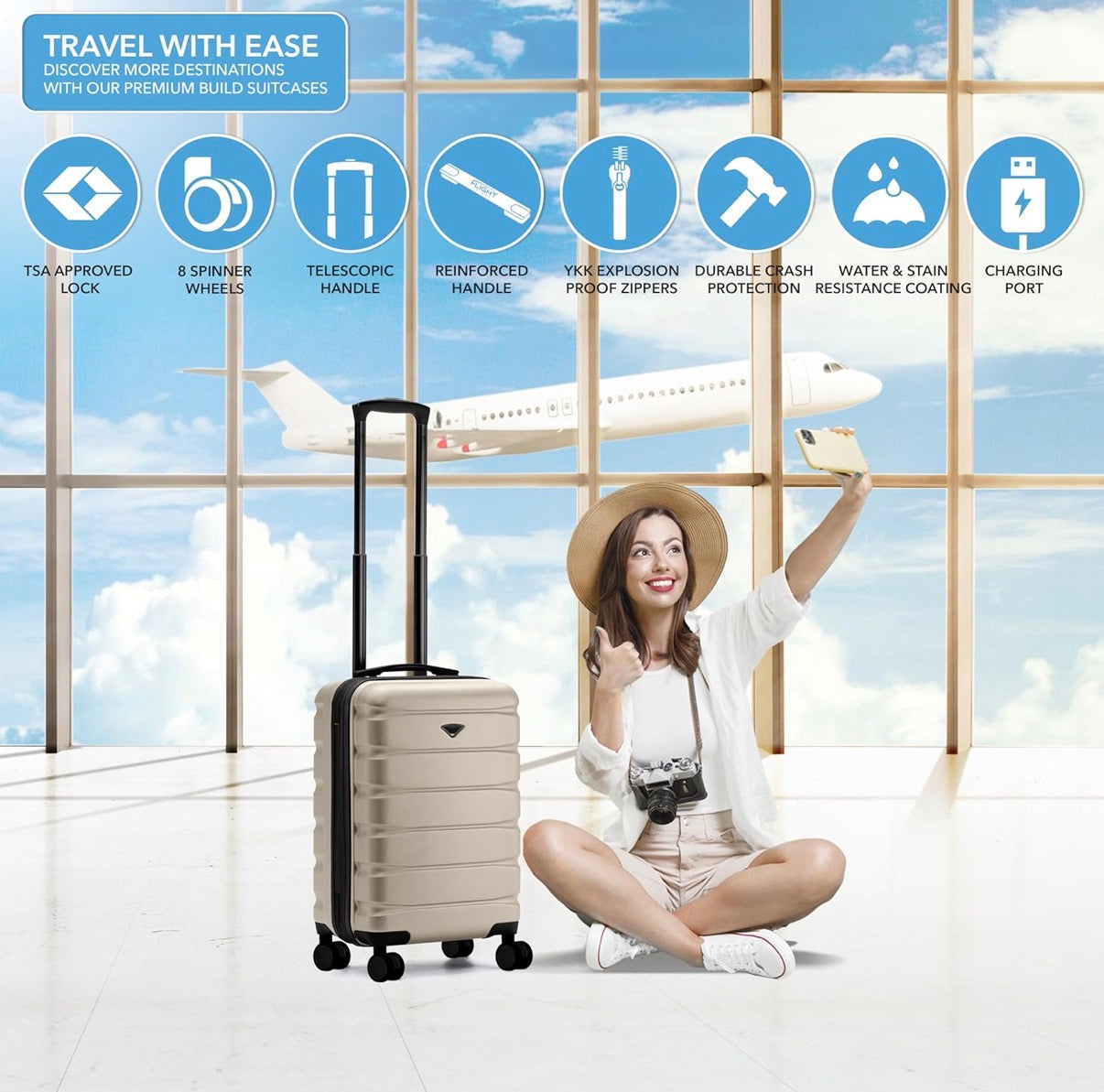 Flight Knight- Champagne 22 X 14 X 9 Expandable Carry on Suitcase