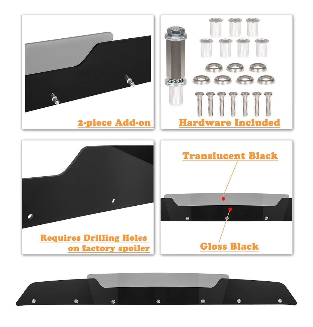 Rear Wicker bill Spoiler for Dodge Challenger 2008-2014 SRT RT Hellcat Pack Model 2 Piece Wicker Bill Spoiler Add on Style with RivNut Tool (New in Box)
