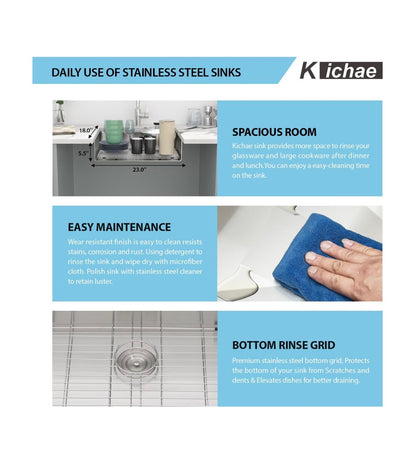 Kichae 23 Inch X 18 Inch X 5 Inch Undermount RV Prep Bar Sink Stainless Steel ADA Compliant 16 Gauge Small Kitchen Sink Single Bowl Under Mount Low Depth Handmade Basin (New in Box)