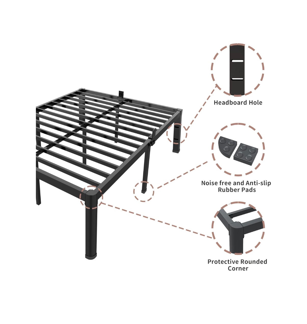 20 Inch Full Bed Frame with Rounded Corner Mattress Baffle Easy Assembly, Noise Free, 3500lbs Load Capacity, No Box Spring Needed, 18.4 Inch Storage Space, Headboard Hole, Heavy duty Steel (New in Box)