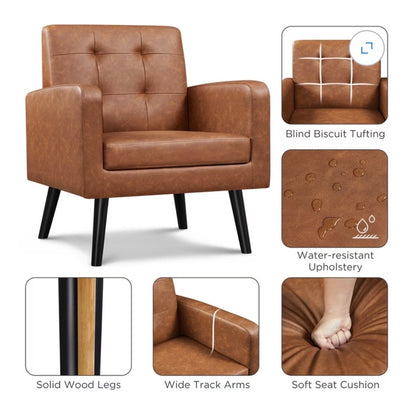 Yaheetech Modern Faux Leather Tufted Accent Chair, Retro Brown (New in Box)