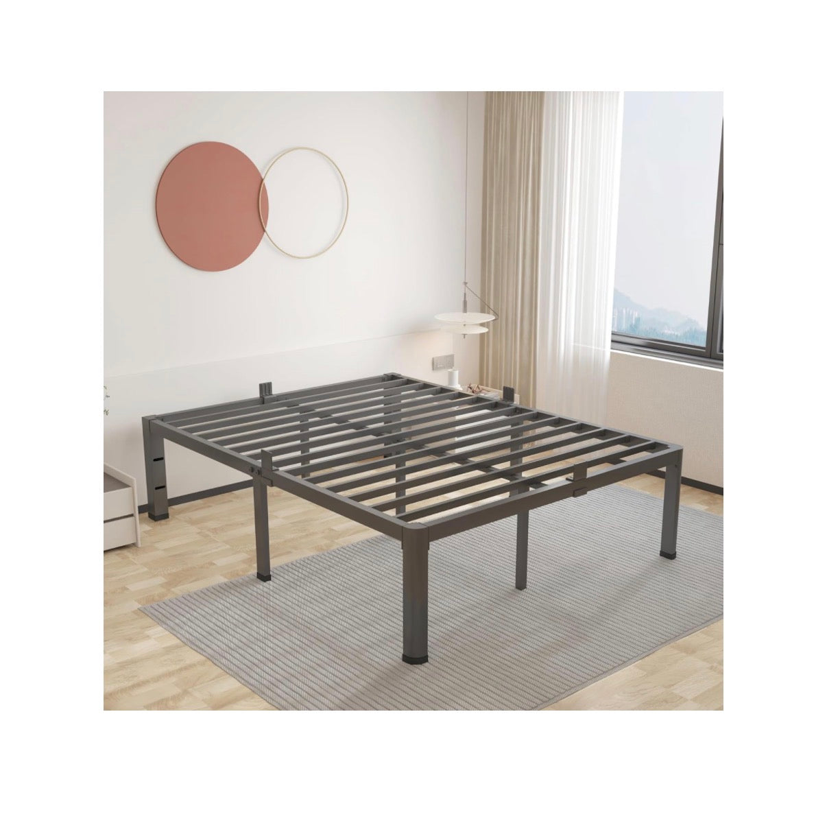 20 Inch Full Bed Frame with Rounded Corner Mattress Baffle Easy Assembly, Noise Free, 3500lbs Load Capacity, No Box Spring Needed, 18.4 Inch Storage Space, Headboard Hole, Heavy duty Steel (New in Box)