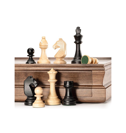A&A 15 Inch Walnut Wooden Chess Set with Storage Drawer, Triple Weighted Pieces, 3.0 Inch King Height, 2 Etra Queen, Classic 2in 1 Chess and Checkers Board Game (New in Box)