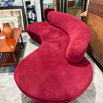 Vladimir Kagan Red Velvet Serpentine Sofa