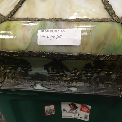 Amber and Green Slag Glass Light Fixture