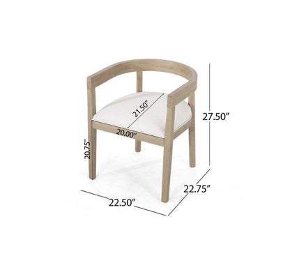 Cinnabar Beige Fabric Upholstered Chair Light Ash Finish Solid Wood Frame Dining Armchair with Curved Back (Set of 2) (Use; Good Condition)