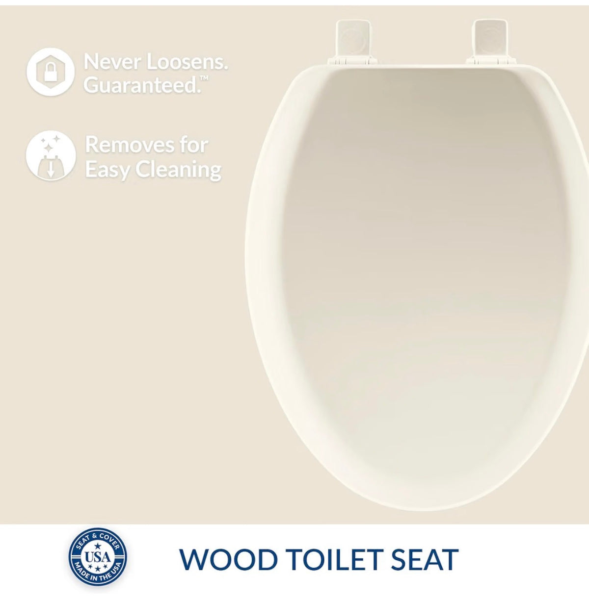 Mayfair Cameron Biscuit Toilet Seat, Non-Slip Heavy Duty Wood, Easy Clean Made in USA Elongated (New in Package)