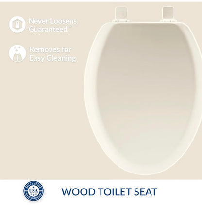 Mayfair Cameron Biscuit Toilet Seat, Non-Slip Heavy Duty Wood, Easy Clean Made in USA Elongated (New in Package)