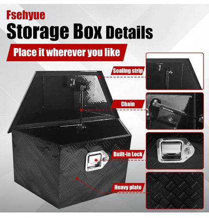 26 Inch X 13.3 Inch X 12 Inch Aluminum Trailer Tongue Tool Box Heavy Duty Storage Box 5 Bar Tread Pattern Toolboxes with Lock and Keys Suitable for Trailer RV (Black) (New in Box)