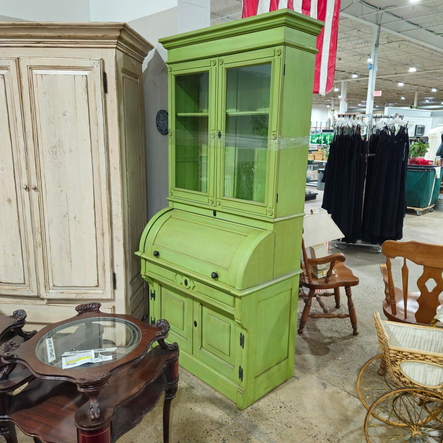 Antique Green Secretary/ Hutch