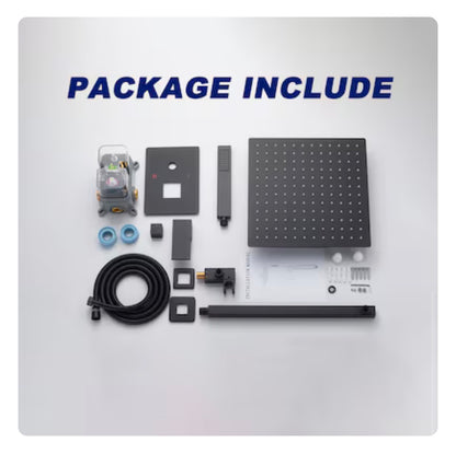 Modern Matte Black 12 Inch Dual Head Built In Shower Faucet System with 2 Way Diverter Pressure Balanced Valve Included