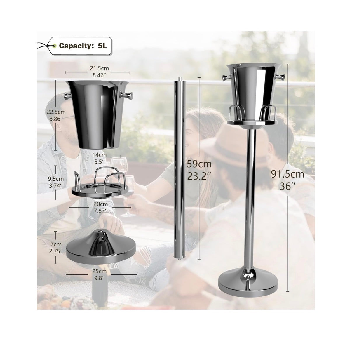 Champagne Bucket with Stand, Standing Ice Buckets 5L Wine Bucket Stand with Handles, Stainless Steel Standing Champagne Buckets Pedestal for Bar, KTV, Hotel, Party, or Gathering (New in Box)