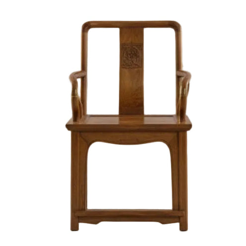 Chinese Qing Dynasty Elmwood Armchair with Hand-Carved Medallion