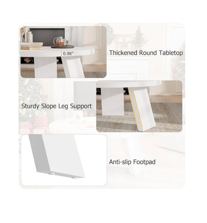 33.5 Inch Round Coffee Table Modern Circle Center Table with Inclined Legs Accent Cocktail Table (White) (New in Box)